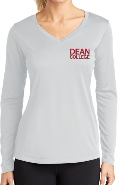 Dean College Womens Performance Long Sleeve V Neck Shirt Primary Mark - ONLINE ONLY
