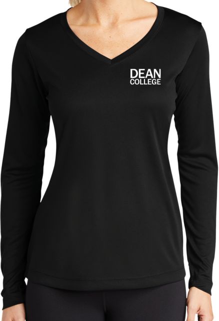 Dean College Womens Performance Long Sleeve V Neck Shirt Primary Mark - ONLINE ONLY