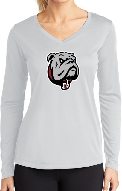 Dean College Womens Performance Long Sleeve V Neck Shirt Bulldog Head - ONLINE ONLY