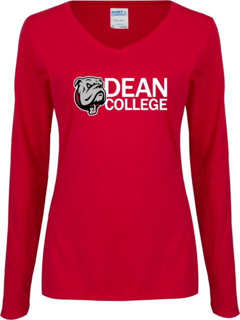 Dean College Womens Long Sleeve V Neck Tee  Dean College w/ Bulldog Head - ONLINE ONLY