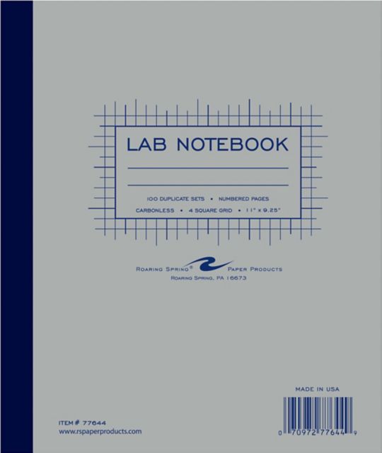 Lab Notebook Carbonless 4x4 Graph Ruled 50 Numbered Sets 9.25 IN x 11 IN Hard Board Covers 15# White/Blue Paper